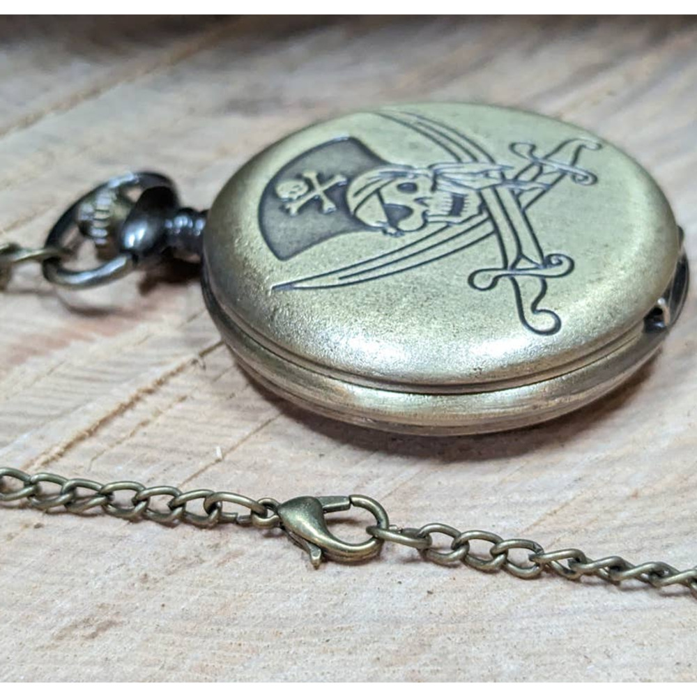 Pirate Pocket Watch Vintage Bronze Finish Buccaneers Gift Captain Jack Pirates - Picture 4 of 4